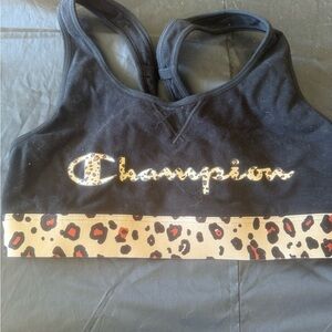 Champion Black Sports Bra with Leopard Accents